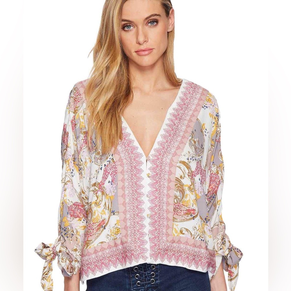 Free People Burgundy and Cream Patterned Top